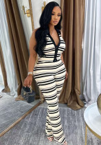 Women Summer Casual Shirt Collar Sleeveless Top & Pants Two Piece Set