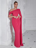 Women Slash Shoulder Flutter Sleeve Formal Party Maxi Dress
