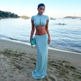 Women Summer Sexy Cutout Crop Button Tank Top & Bodycon Skirt Two Piece Set