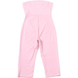 Women Summer Sleeveless Sexy Strapless Backless Solid 3/4 Length Jumpsuit
