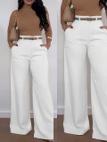 Women Pleated Wide Leg Belted Trousers