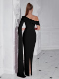 Women Slash Shoulder Flutter Sleeve Formal Party Maxi Dress