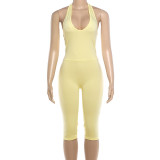 Women Summer Casual Solid Halter Neck Cutout Sexy Jumpsuit