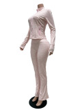 Women Stand Collar Stretch Long Sleeve Thumb Hole Top & Pants Two Piece Set
