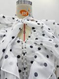 Women African Rhinestone Embellished Long Sleeve Polka Dot Top & Skirt Two Piece Set
