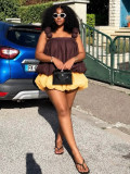 Women Bud Ruched Spaghetti Strap Top & Puffy Shorts Two Piece Set