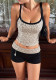 Women Summer Sexy Backless Top & Color Block Leopard Print Shorts Two Piece Set