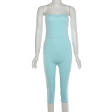 Women Summer Sleeveless Sexy Strapless Backless Solid 3/4 Length Jumpsuit