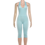 Women Summer Casual Solid Halter Neck Cutout Sexy Jumpsuit