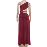 Women Summer Slash Shoulder Solid Sexy Sleeveless Dress