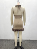 Women French Sexy Halter Neck Waist Cincher Lace Patchwork Bodycon Dress