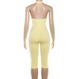 Women Summer Casual Solid Halter Neck Cutout Sexy Jumpsuit