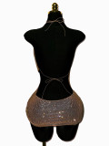 Women Sexy Fishnet See-Through Backless Halter Neck Dress