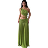 Women Summer Slash Shoulder Solid Sexy Sleeveless Dress