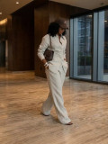 Women Casual African Long Sleeve Shirt & Wide Leg Pants Two Piece Set