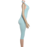 Women Summer Casual Solid Halter Neck Cutout Sexy Jumpsuit