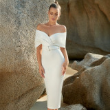 Women White Off Shoulder Belted Formal Party Bodycon Dress