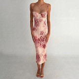 Women Summer Sexy Sleeveless Spaghetti Strap Irregular Print Dress