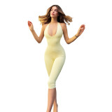 Women Summer Casual Solid Halter Neck Cutout Sexy Jumpsuit