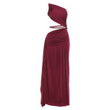 Women Summer Slash Shoulder Solid Sexy Sleeveless Dress