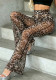 Women Sexy Leopard Butterfly Print Mesh See-Through Bell Bottom Pants