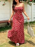 Women Holidays Floral Strapless Pleated Top & Mermaid Skirt Two Piece Set