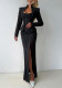 Women Autumn Stand Collar Top & Slit Sexy Midi Skirt Two Piece Set