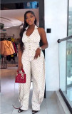 Women African Polka Dot Print U Neck Top & Pants Two Piece Set