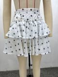 Women African Rhinestone Embellished Long Sleeve Polka Dot Top & Skirt Two Piece Set
