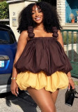 Women Bud Ruched Spaghetti Strap Top & Puffy Shorts Two Piece Set