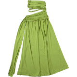 Women Summer Slash Shoulder Solid Sexy Sleeveless Dress