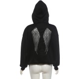 Women Summer Solid Hooded Irregular Ripped Long Sleeve Hoodies