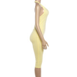 Women Summer Casual Solid Halter Neck Cutout Sexy Jumpsuit