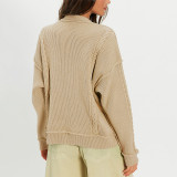Women Autumn Winter Solid V Neck Long Sleeve Button Knitting Sweater