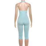 Women Summer Casual Solid Halter Neck Cutout Sexy Jumpsuit