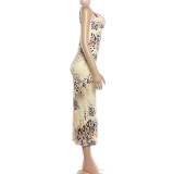 Women Summer Sexy Sleeveless Spaghetti Strap Irregular Print Dress
