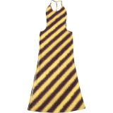 Women Summer Sexy Irregular Backless Halter Neck Print Dress
