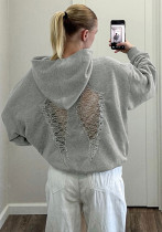Women Summer Solid Hooded Irregular Ripped Long Sleeve Hoodies Women Summer Solid Hooded Irregular Ripped Long Sleeve Hoodies