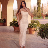 Women Strapless Embroidered Mesh Mermaid Slit Formal Party Bodycon Dress