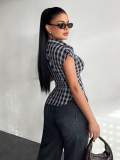 Women Summer Sexy Plaid Sleeveless Shirt Top