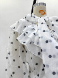 Women African Rhinestone Embellished Long Sleeve Polka Dot Top & Skirt Two Piece Set