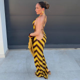 Women Summer Sexy Irregular Backless Halter Neck Print Dress