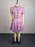 African Women’s Chic Elegant Printed Single-Breasted Irregular Short Sleeve Dress