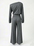 Women Autumn‑Winter Slash‑Shoulder Top & Pocket Wide‑Leg Pants Two‑Piece Set