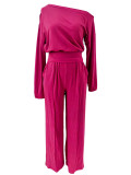 Women Autumn‑Winter Slash‑Shoulder Top & Pocket Wide‑Leg Pants Two‑Piece Set