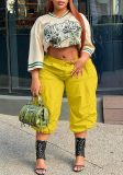 Women's Solid Color Cargo Streetwear Fashion Casual Multi-Pocket Cropped Pants