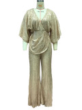 Women Sequin Sexy Deep V Backless Jumpsuit
