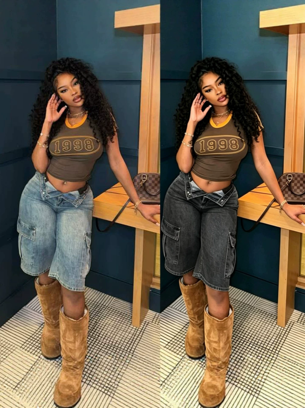 Women Trend Knee-Length Stretchy Denim Cargo Shorts