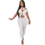 Women’s Sexy Cutout Short Sleeve Slim Fit Bodycon Tight Fitting Jumpsuit