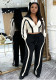 Women’s Casual Striped Zip-Up Jacket Wide Leg Pants Long Sleeve Two-Piece Set